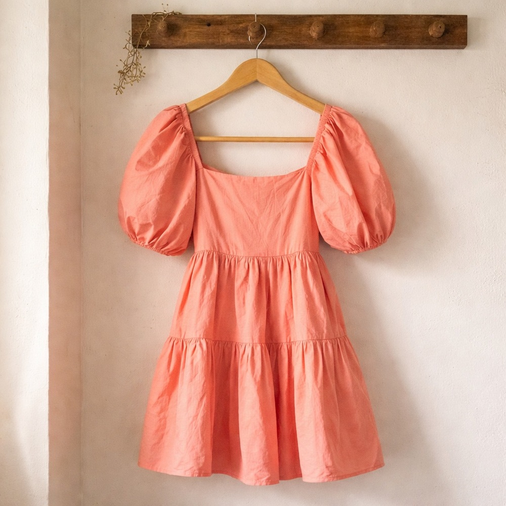 Hunter & Brown Pink Puff Sleeve Tiered Mini Dress - Picture 2 of 8